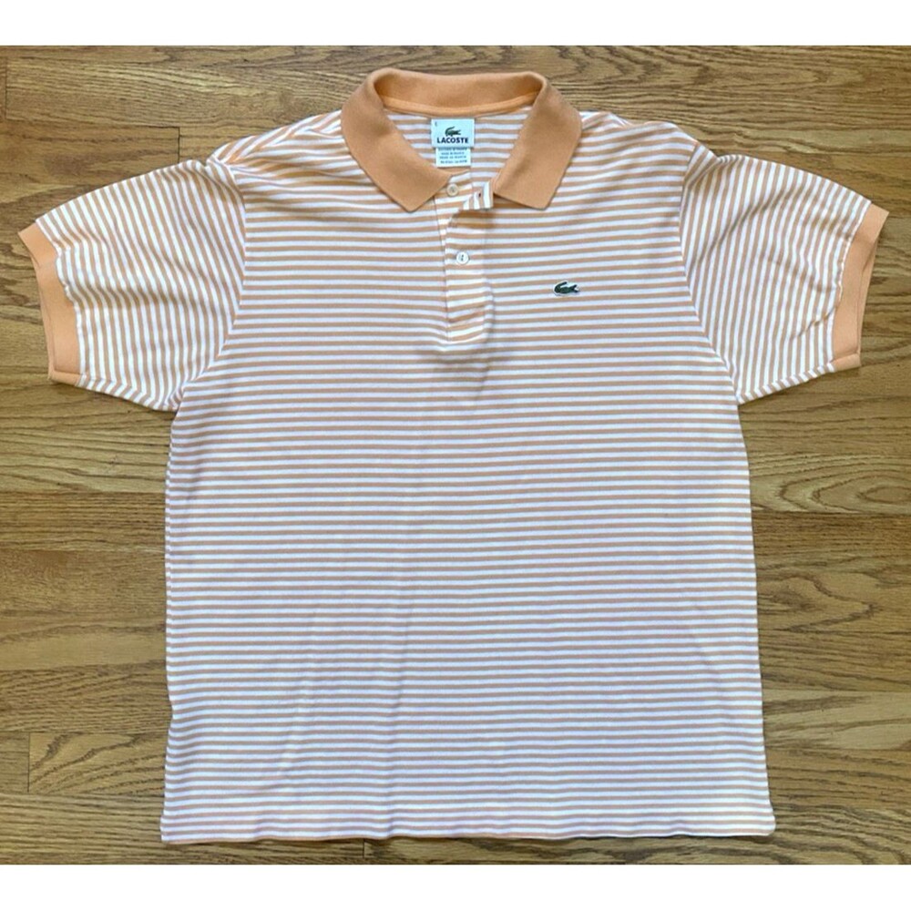 Lacoste Alligator Logo Orange Peach White Striped Polo Shirt Large France 6
